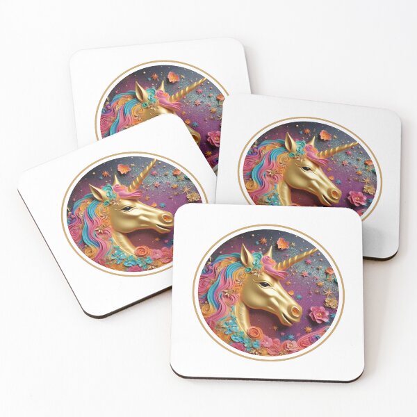 Item preview, Golden unicorn on crimson and blue background. designed and sold by lmartes.