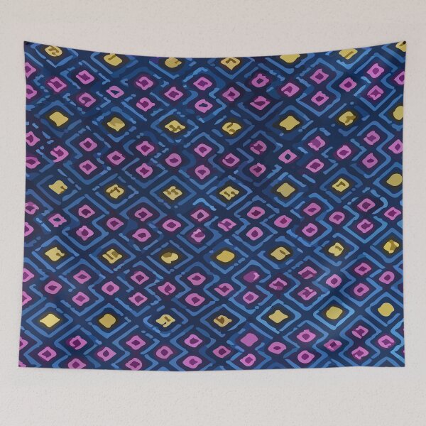 Item preview, Deep blue mexican rebozo embroidery folk art textile vibrant decor designed and sold by T-Mex.