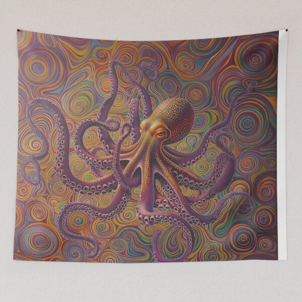 Item preview, Octopus and Spirals of Color Multicolor Purple Orange Green Colorful designed and sold by LaurenMaryStore.