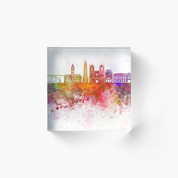 Oporto V2 skyline in watercolor background Acrylic Block