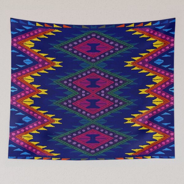 Item preview, Colorful chevron vibrant blue embroidery maya textile maximalist decor designed and sold by T-Mex.