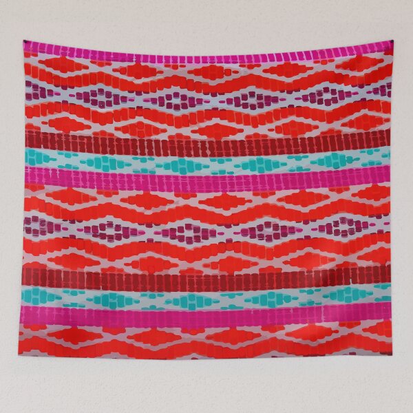 Item preview, Pink orange vibrant embroidery hand stitch textile folk art bold decoration designed and sold by T-Mex.
