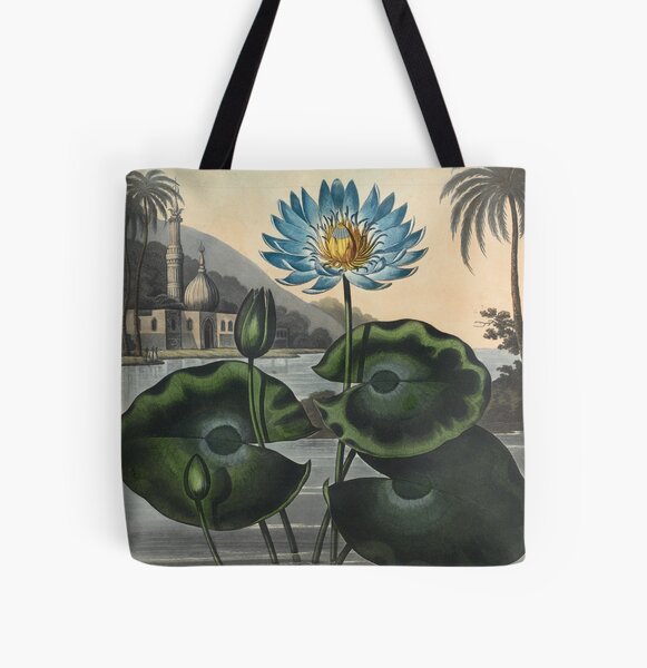 Botanical illustration: Blue Egyptian water lily by Robert Thornton – State Library Victoria All Over Print Tote Bag