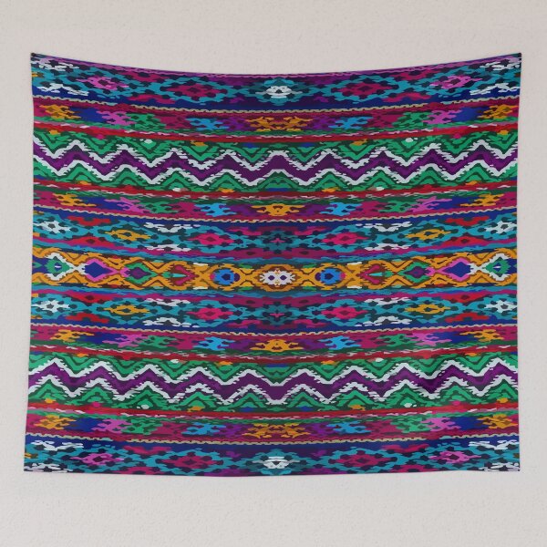 Item preview, Colorful rebozo embroidery maximalist decor multicolor stripes vibrant boho chic decor designed and sold by T-Mex.