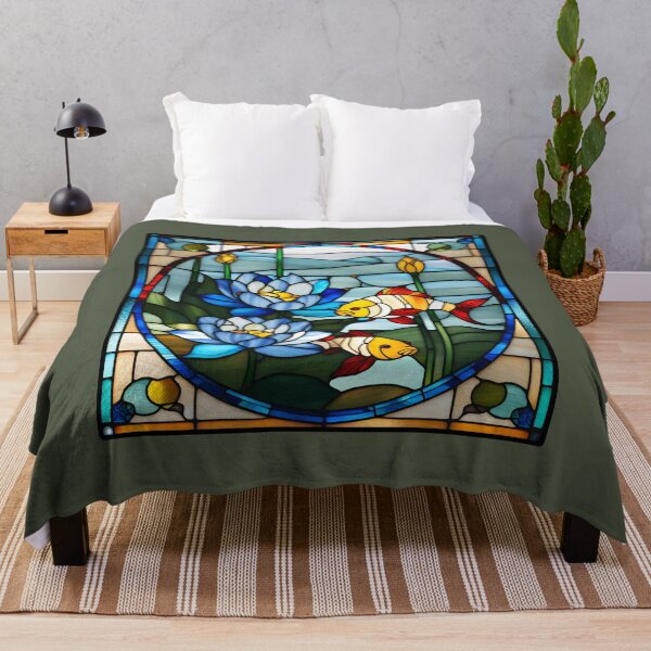 Item preview, Blue Lotus with Peaceful Fish Stained Glass look. designed and sold by Kona Linda.