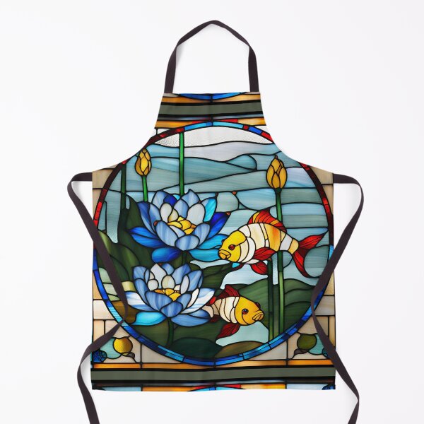 Item preview, Blue Lotus with Peaceful Fish  Stained Glass look. designed and sold by Kona Linda.