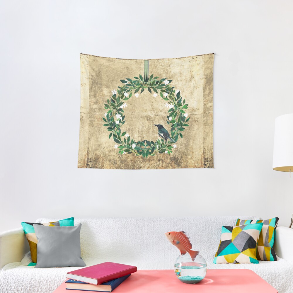 Wreath #White Flowers & Bird #Royal collection Tapestry
