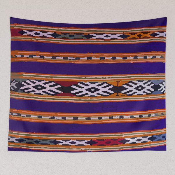 Item preview, Southwest navy blue stripes chevron poncho serape blanket designed and sold by T-Mex.