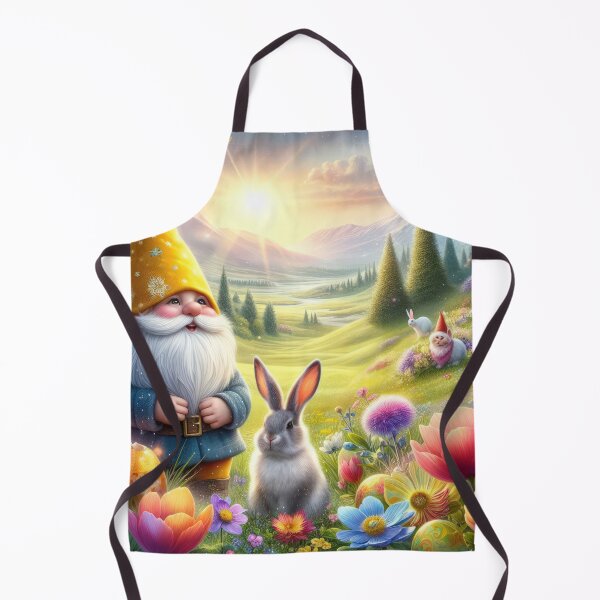 Item preview, gnome with yellow hat and rabbit happy magical easter landscape designed and sold by Expressions-Sel.