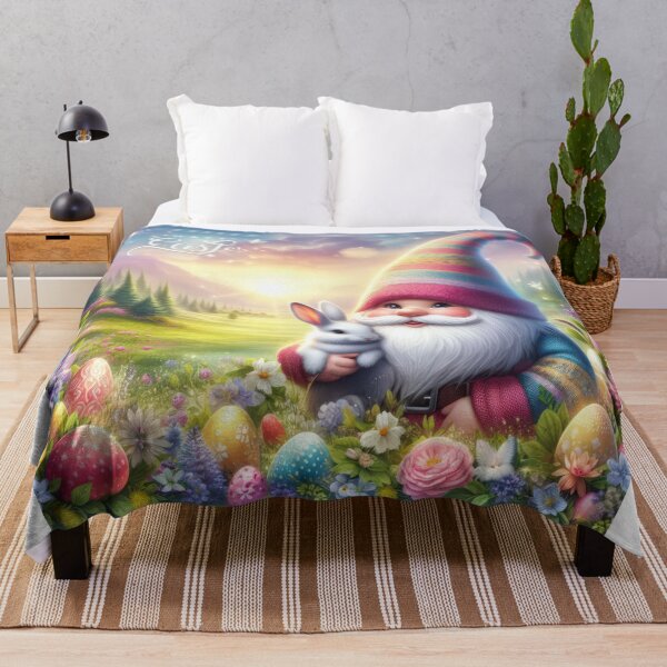 Item preview, gnome with Color hat with flowers and rabbit happy magical easter landscape designed and sold by Expressions-Sel.