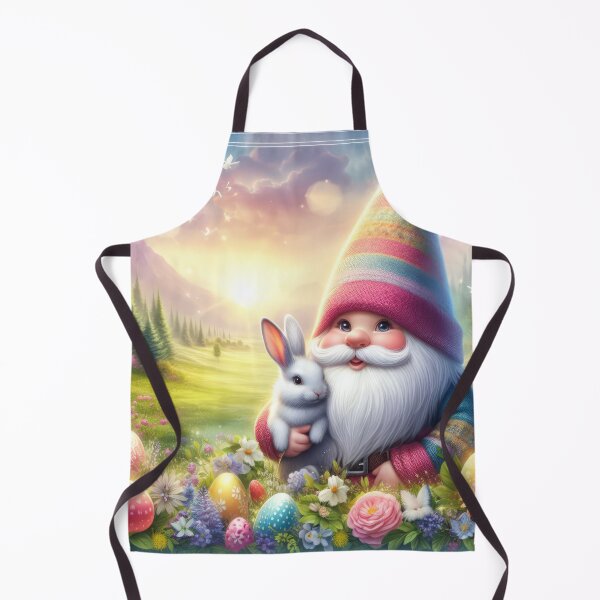 Item preview, gnome with Color hat with flowers and rabbit happy magical easter landscape designed and sold by Expressions-Sel.