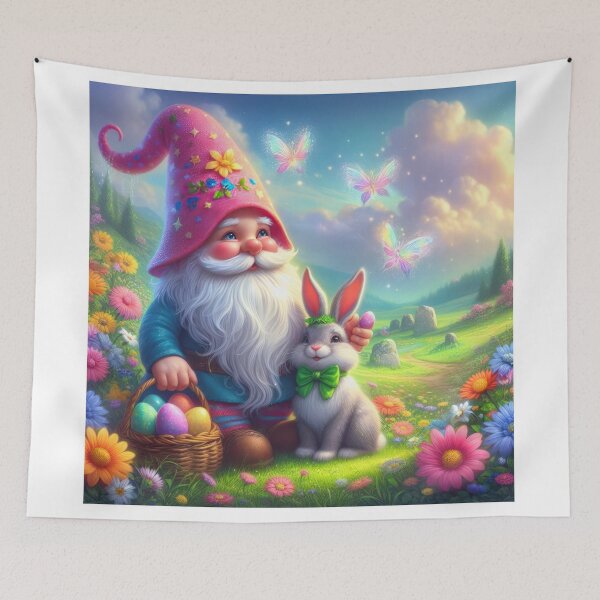 Item preview, Copy of gnome with Color hat with basket and rabbit happy magical easter landscape designed and sold by Expressions-Sel.