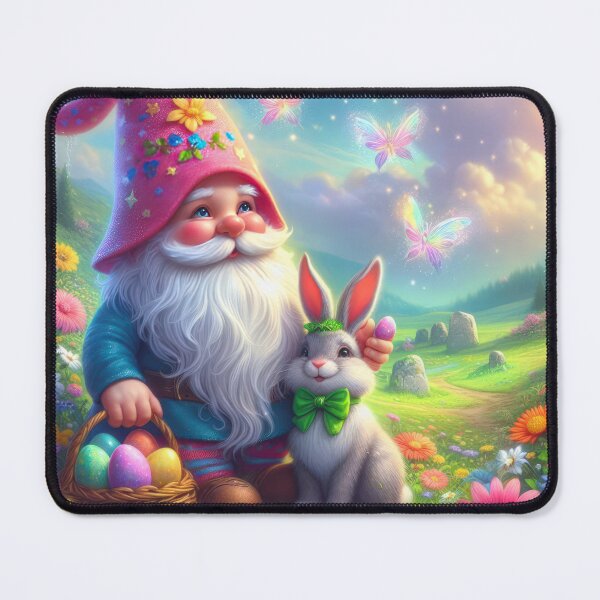 Item preview, Copy of gnome with Color hat with basket and rabbit happy magical easter landscape designed and sold by Expressions-Sel.