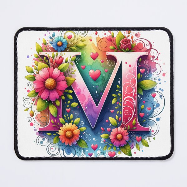 Item preview, The Letter M with Flowers and Hearts designed and sold by PassionforLove.