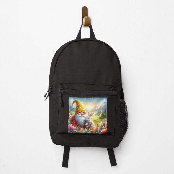 Item preview, easter gnome with yellow hat with rabbit and flowers magical landscape designed and sold by Expressions-Sel.