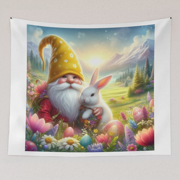 Item preview,  easter gnome with yellow hat with rabbit and flowers magical  landscape designed and sold by Expressions-Sel.