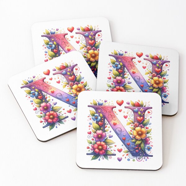 Item preview, The Letter N with Flowers and Hearts designed and sold by PassionforLove.