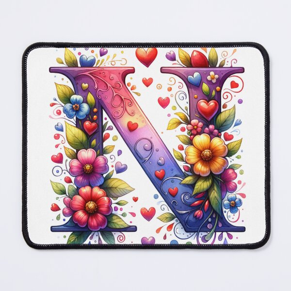 Item preview, The Letter N with Flowers and Hearts designed and sold by PassionforLove.
