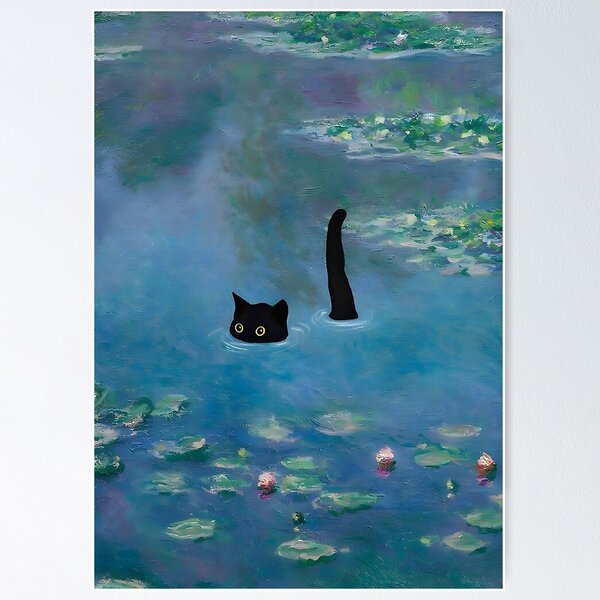 Item preview, Cat Print Monet Waterlily Poster designed and sold by adamsBeverly.