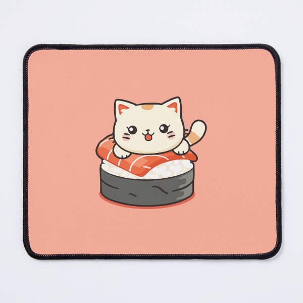Item preview, Kawaii cat on a nigiri salmon sushi roll designed and sold by Bubble Cats.