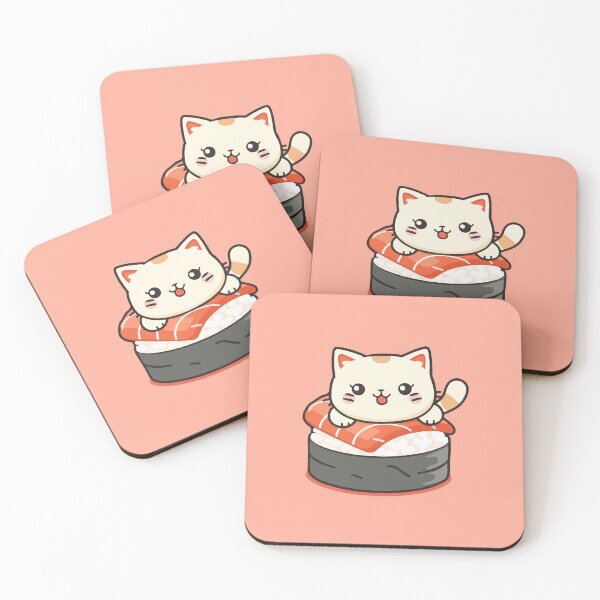 Item preview, Kawaii cat on a nigiri salmon sushi roll designed and sold by Bubble Cats.