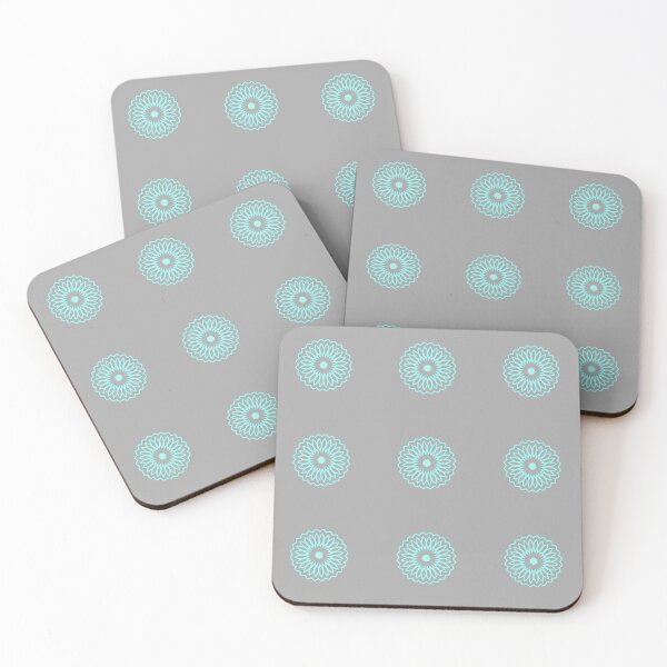 Item preview, Turquoise Blue Flower Pattern on Pale Gray Background designed and sold by KeksWorkroom.