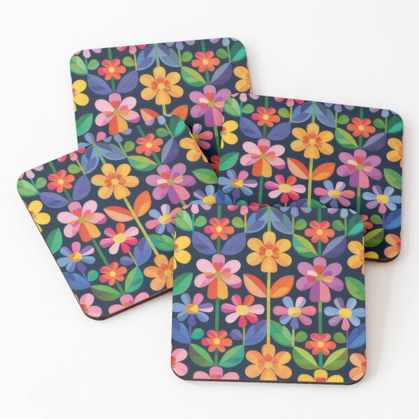 Item preview, Diseño de arte floral colorido brillante sobre fondo azul marino designed and sold by PrettyPinkSkies.