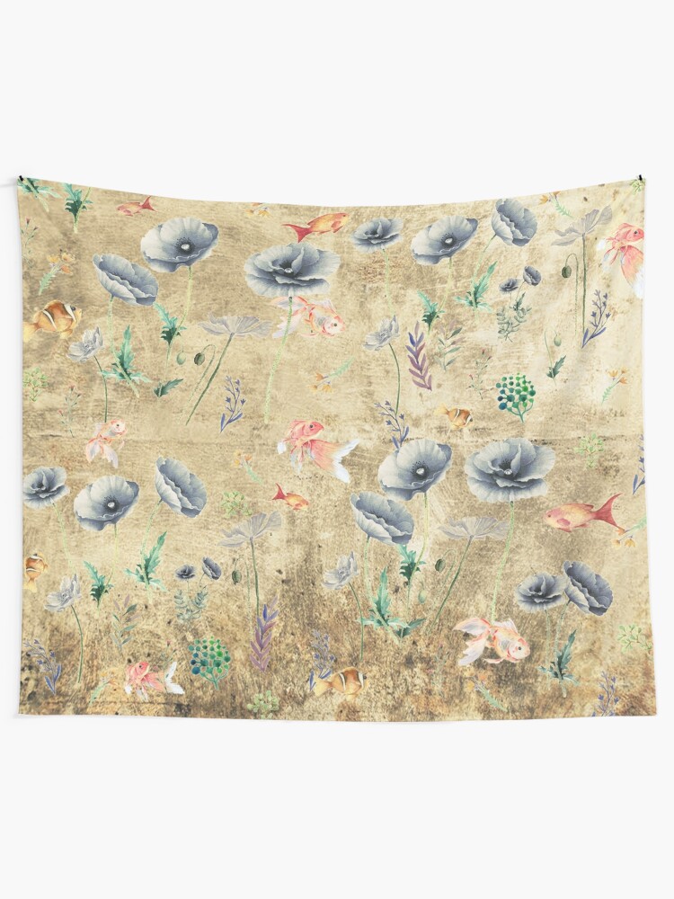 Alternate view of Fishies & Garden #Gold-plated Tapestry