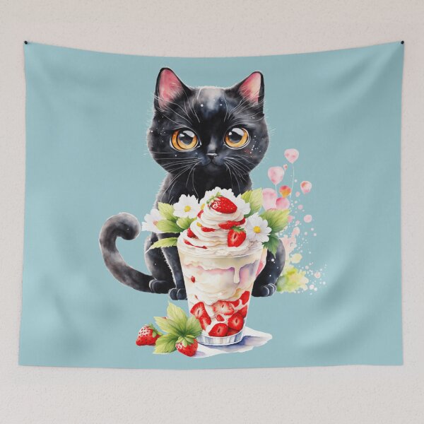 Item preview, Black cat and strawberry milkshake designed and sold by Astralia.