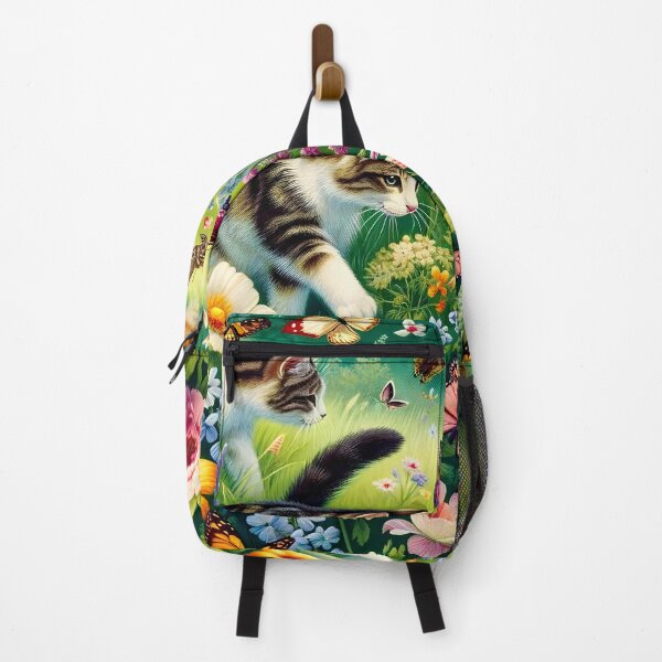 Item preview, Enchanted Garden Cat Exploration - Whimsical Feline Floral Print designed and sold by PillowTalkyZone.