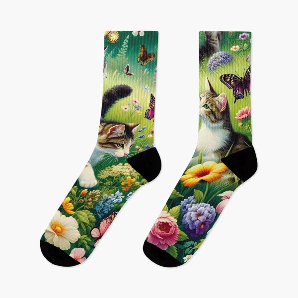 Item preview, Enchanted Garden Cat Exploration - Whimsical Feline Floral Print designed and sold by PillowTalkyZone.