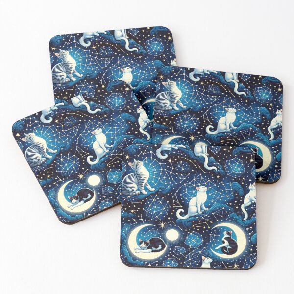 Item preview, Mystic Moonlight Felines - Celestial Cat Constellation Fabric designed and sold by PillowTalkyZone.
