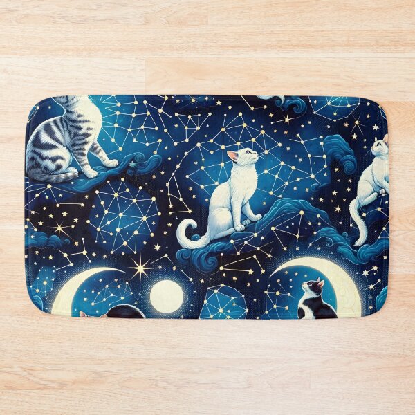 Item preview, Mystic Moonlight Felines - Celestial Cat Constellation Fabric designed and sold by PillowTalkyZone.