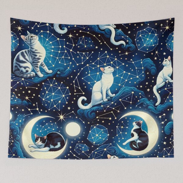 Item preview, Mystic Moonlight Felines - Celestial Cat Constellation Fabric designed and sold by PillowTalkyZone.