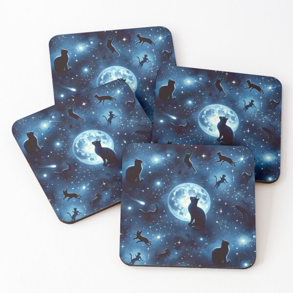 Item preview, Mystic Moonlight Felines - Celestial Cat Constellation Fabric designed and sold by PillowTalkyZone.