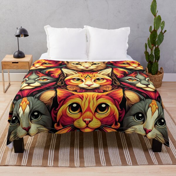 Item preview, Artistic Cat Mandala Fabric - Vibrant Feline Faces Pattern for Crafting and Home Décor designed and sold by PillowTalkyZone.