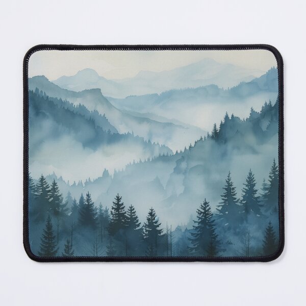 Item preview, Misty Mountain Serenity: Watercolor Landscape in Blue & Gray designed and sold by Daydreamsatdawn.