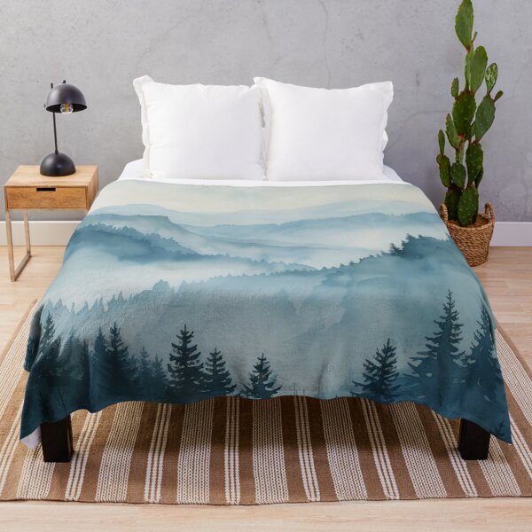 Artikelvorschau, Misty Mountain Serenity: Aquarelllandschaft in Blau und Grau entworfen und verkauft von Daydreamsatdawn.