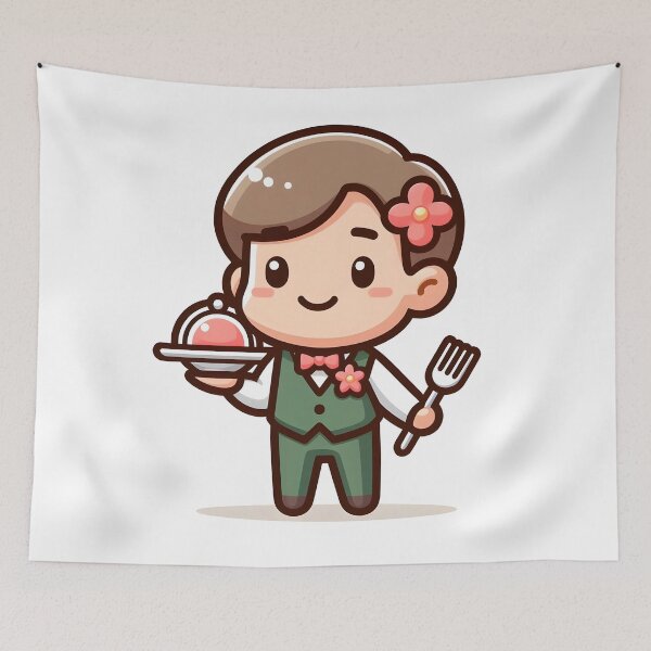 Item preview, Kawaii Waiter With A Neat Waistcoat And A Flower In The Pocket designed and sold by CanvasCutie.