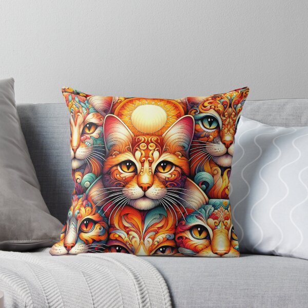 Item preview, Artistic Cat Mandala Fabric - Vibrant Feline Faces Pattern for Crafting and Home Décor designed and sold by PillowTalkyZone.