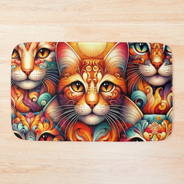 Item preview, Artistic Cat Mandala Fabric - Vibrant Feline Faces Pattern for Crafting and Home Décor designed and sold by PillowTalkyZone.