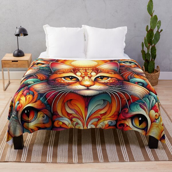 Item preview, Artistic Cat Mandala Fabric - Vibrant Feline Faces Pattern for Crafting and Home Décor designed and sold by PillowTalkyZone.