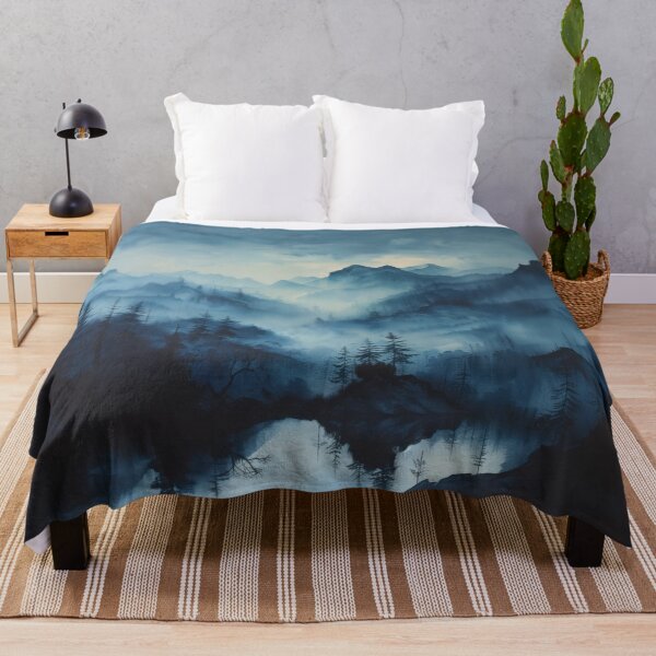 Aperçu de l'œuvre Horizons bleus tranquilles : Aquarelle de paysage sombre créée et vendue par Daydreamsatdawn.