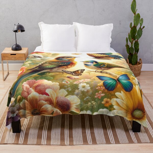 Item preview, Botanical Elegance Bird Fabric - Nature's Symphony in Bloom designed and sold by PillowTalkyZone.