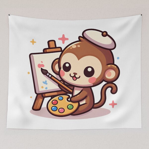 Item preview, Kawaii Monkey With Painter'S Palette designed and sold by CanvasCutie.