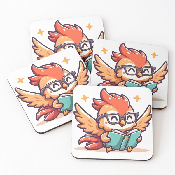 Item preview, Kawaii Cheerful Phoenix With Glasses Reading designed and sold by CanvasCutie.