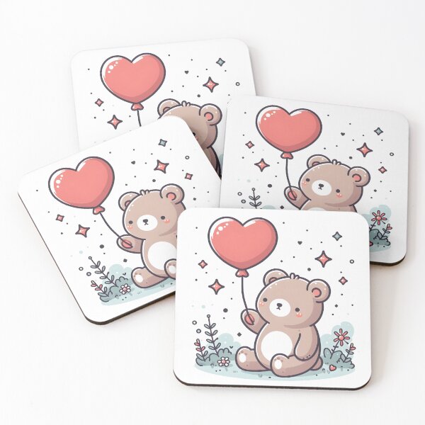 Item preview, Kawaii Bear With Heart-Shaped Balloon designed and sold by CanvasCutie.