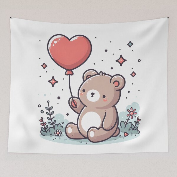 Item preview, Kawaii Bear With Heart-Shaped Balloon designed and sold by CanvasCutie.