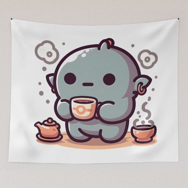 Item preview, Kawaii Kawaii Golem With Teacup And Saucer designed and sold by CanvasCutie.