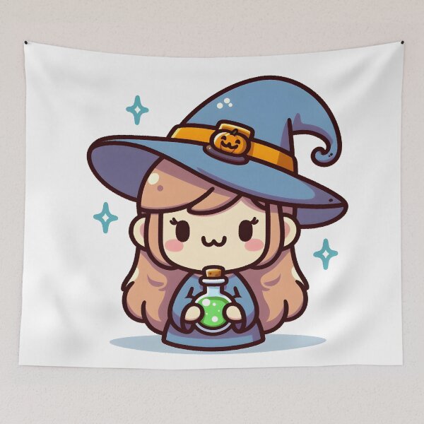 Item preview, Kawaii Smiling Witch With A Tiny Witch Hat designed and sold by CanvasCutie.